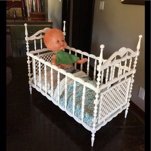 Vintage toy bed and doll